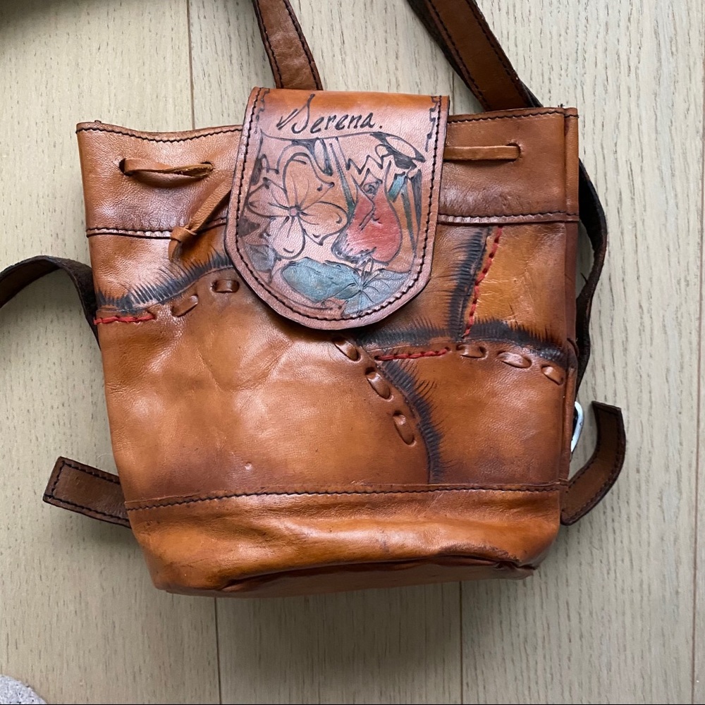 Handmade Brown leather Mini Backpack